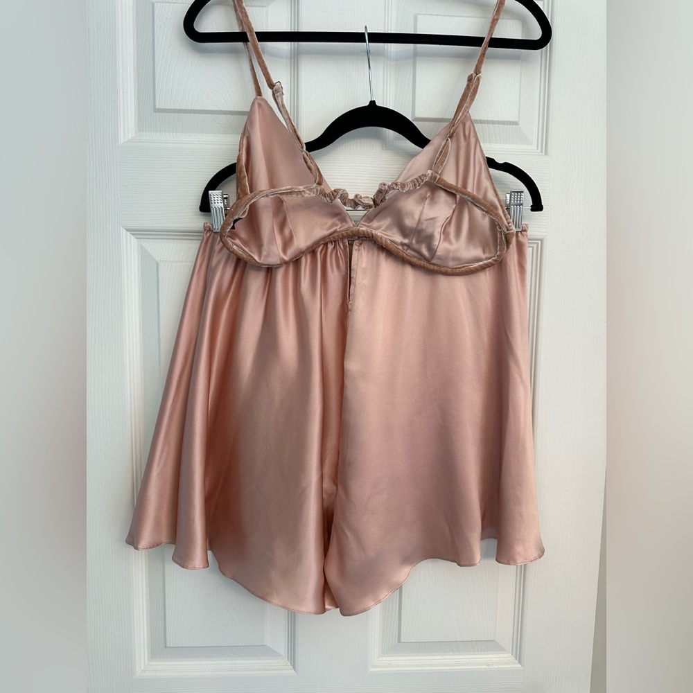 Rosamosario 100% Silk French Knicker Tap Pant & Bralette Set Pink Blush Silk